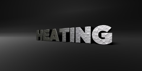 HEATING - hammered metal finish text on black studio - 3D rendered royalty free stock photo. This image can be used for an online website banner ad or a print postcard.