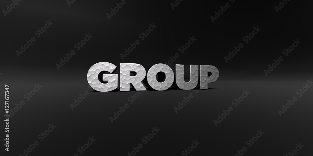 Fototapete group - hammered metal finish text on black studio - 3d rendered royalty free stock photo. this imag