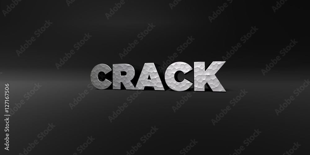 Fototapete crack - hammered metal finish text on black studio - 3d rendered royalty free stock photo. this imag