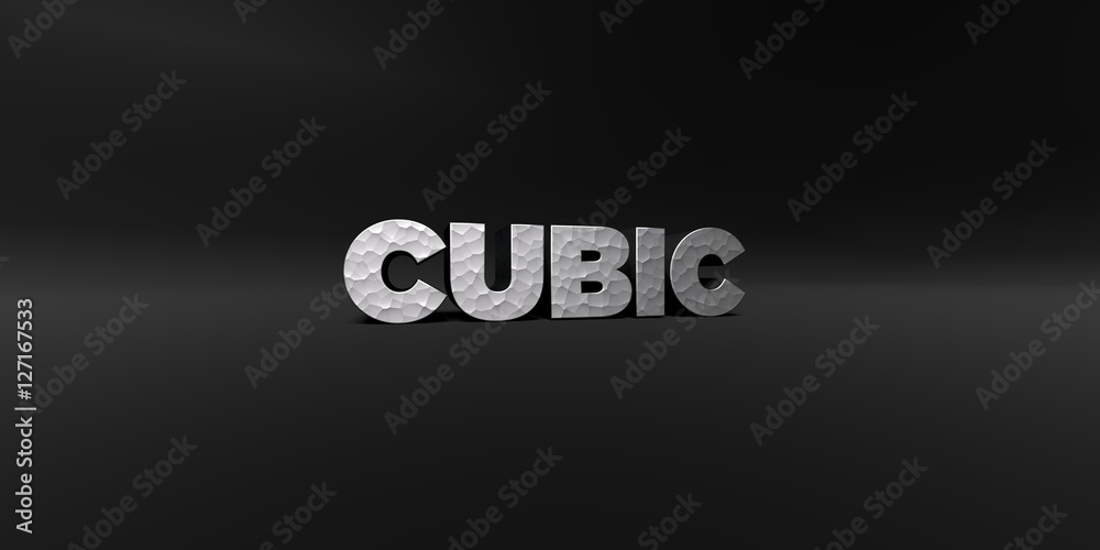 Fototapete cubic - hammered metal finish text on black studio - 3d rendered royalty free stock photo. this imag