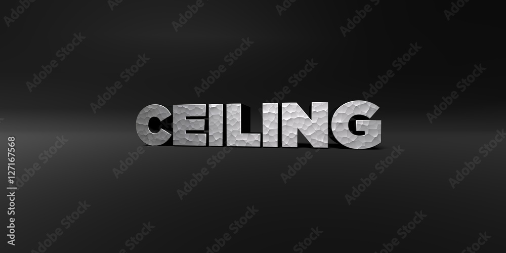 Fototapete ceiling - hammered metal finish text on black studio - 3d rendered royalty free stock photo. this im