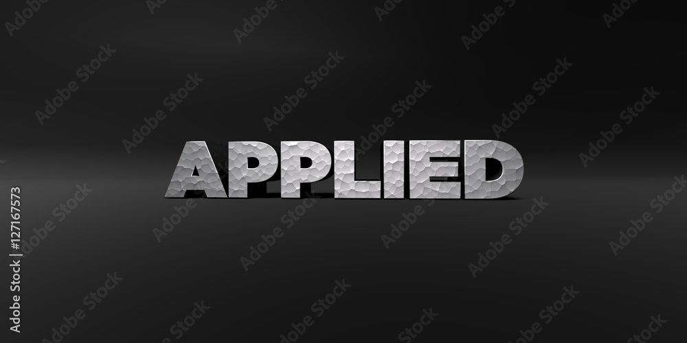 Fototapete applied - hammered metal finish text on black studio - 3d rendered royalty free stock photo. this im