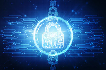 2d illustration Safety concept: Closed Padlock on digital background