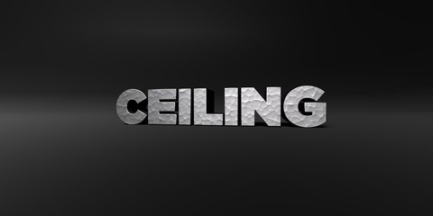 CEILING - hammered metal finish text on black studio - 3D rendered royalty free stock photo. This image can be used for an online website banner ad or a print postcard.