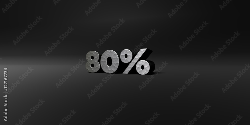 Fototapete 80% - hammered metal finish text on black studio - 3d rendered royalty free stock photo. this image 