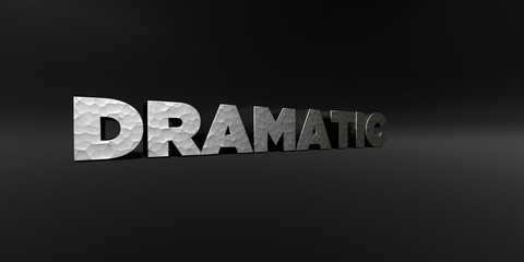 DRAMATIC - hammered metal finish text on black studio - 3D rendered royalty free stock photo. This image can be used for an online website banner ad or a print postcard.