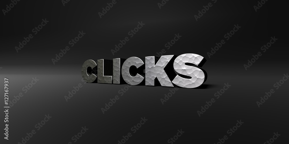 Fototapete clicks - hammered metal finish text on black studio - 3d rendered royalty free stock photo. this ima