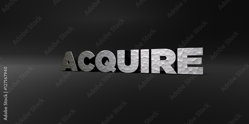 Fototapete acquire - hammered metal finish text on black studio - 3d rendered royalty free stock photo. this im