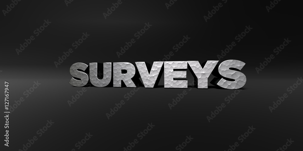 Fototapete surveys - hammered metal finish text on black studio - 3d rendered royalty free stock photo. this im