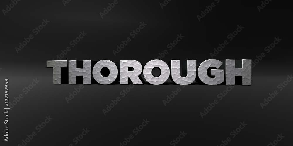 Fototapete thorough - hammered metal finish text on black studio - 3d rendered royalty free stock photo. this i