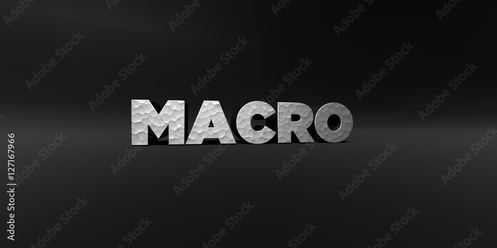 Fototapete MACRO - hammered metal finish text on black studio - 3D rendered royalty free stock photo. This image can be used for an online website banner ad or a print postcard.
