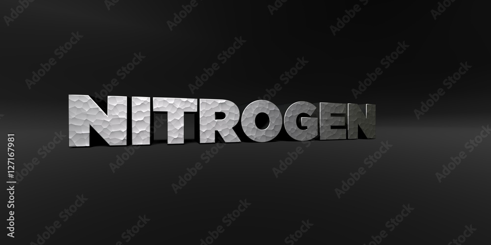 Fototapete nitrogen - hammered metal finish text on black studio - 3d rendered royalty free stock photo. this i