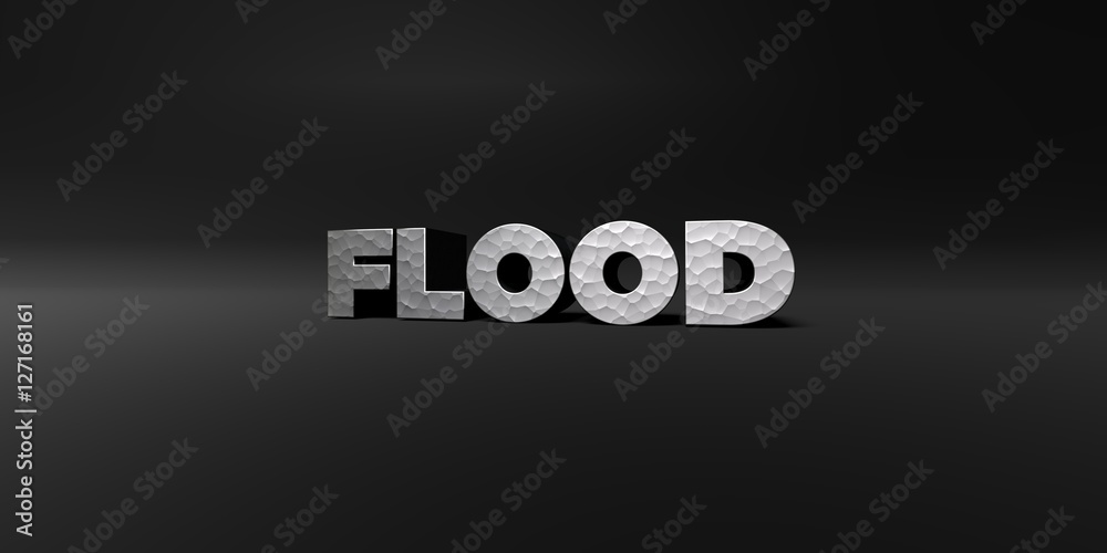 Fototapete flood - hammered metal finish text on black studio - 3d rendered royalty free stock photo. this imag