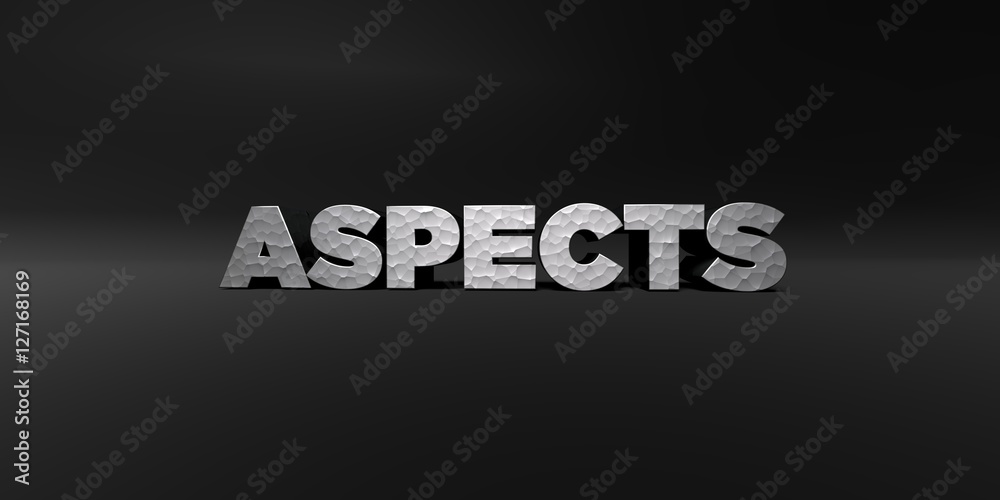 Fototapete aspects - hammered metal finish text on black studio - 3d rendered royalty free stock photo. this im