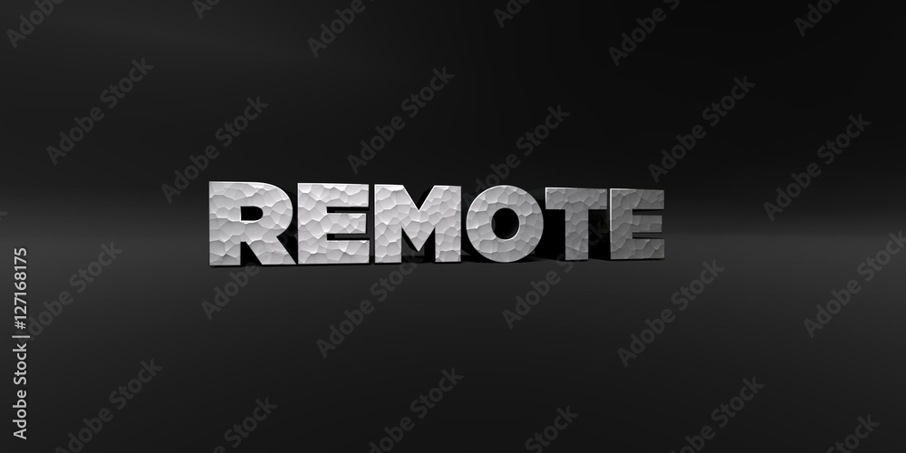Fototapete remote - hammered metal finish text on black studio - 3d rendered royalty free stock photo. this ima