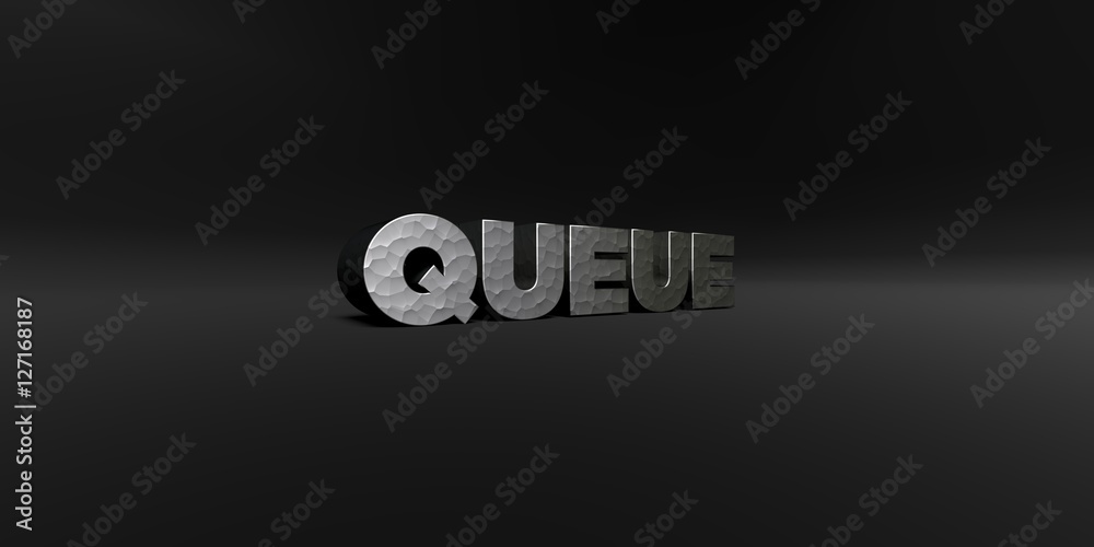 Fototapete queue - hammered metal finish text on black studio - 3d rendered royalty free stock photo. this imag