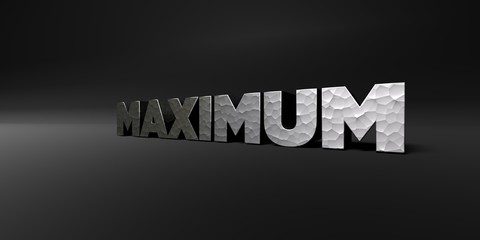 MAXIMUM - hammered metal finish text on black studio - 3D rendered royalty free stock photo. This image can be used for an online website banner ad or a print postcard.