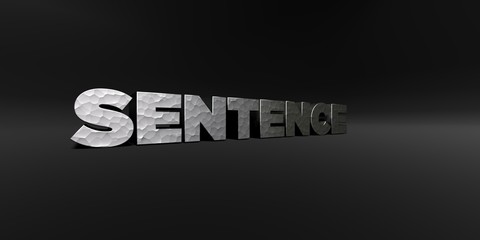 SENTENCE - hammered metal finish text on black studio - 3D rendered royalty free stock photo. This image can be used for an online website banner ad or a print postcard.