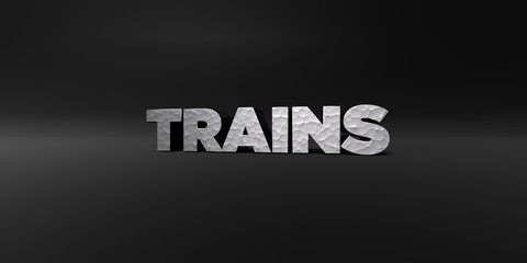 TRAINS - hammered metal finish text on black studio - 3D rendered royalty free stock photo. This image can be used for an online website banner ad or a print postcard.