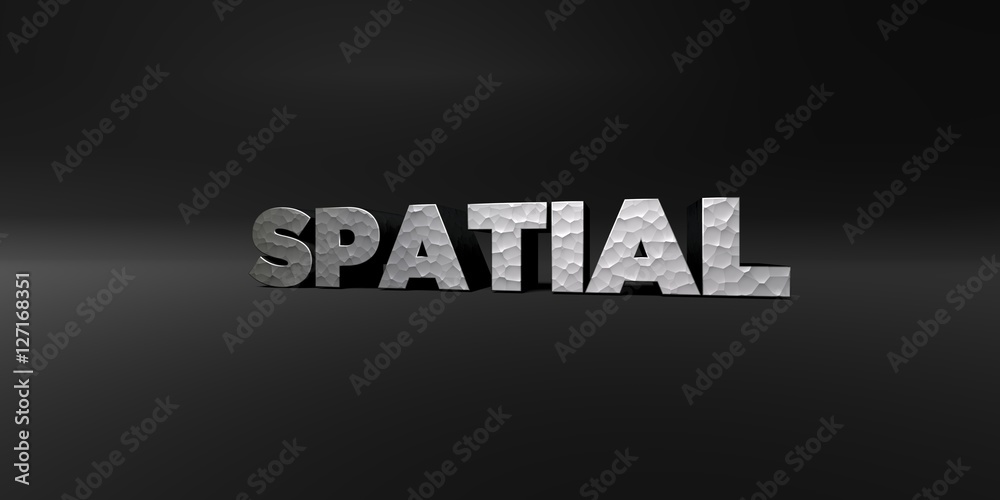 Fototapete spatial - hammered metal finish text on black studio - 3d rendered royalty free stock photo. this im