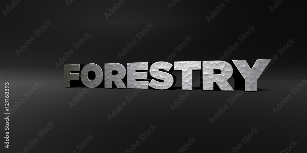 Fototapete forestry - hammered metal finish text on black studio - 3d rendered royalty free stock photo. this i