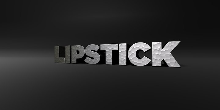 LIPSTICK - hammered metal finish text on black studio - 3D rendered royalty free stock photo. This image can be used for an online website banner ad or a print postcard.