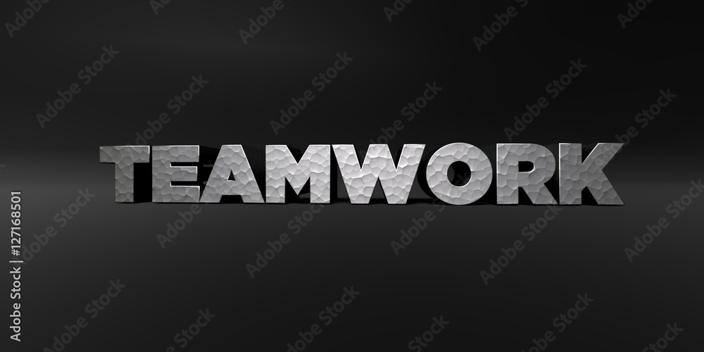 Fototapete teamwork - hammered metal finish text on black studio - 3d rendered royalty free stock photo. this i