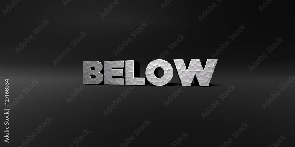 Fototapete below - hammered metal finish text on black studio - 3d rendered royalty free stock photo. this imag