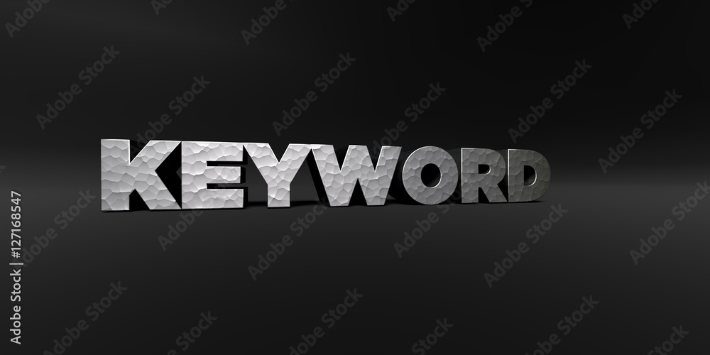 Fototapete keyword - hammered metal finish text on black studio - 3d rendered royalty free stock photo. this im