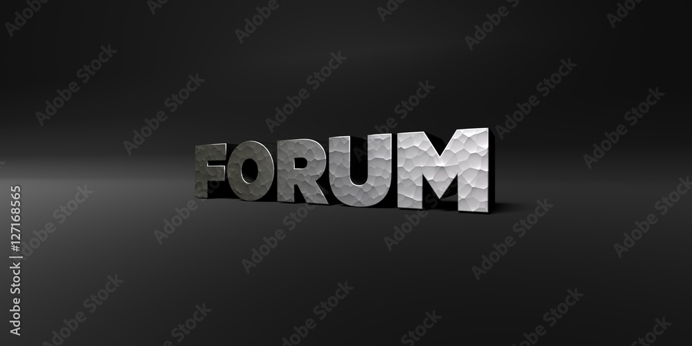 Fototapete forum - hammered metal finish text on black studio - 3d rendered royalty free stock photo. this imag