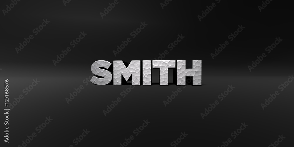 Fototapete smith - hammered metal finish text on black studio - 3d rendered royalty free stock photo. this imag
