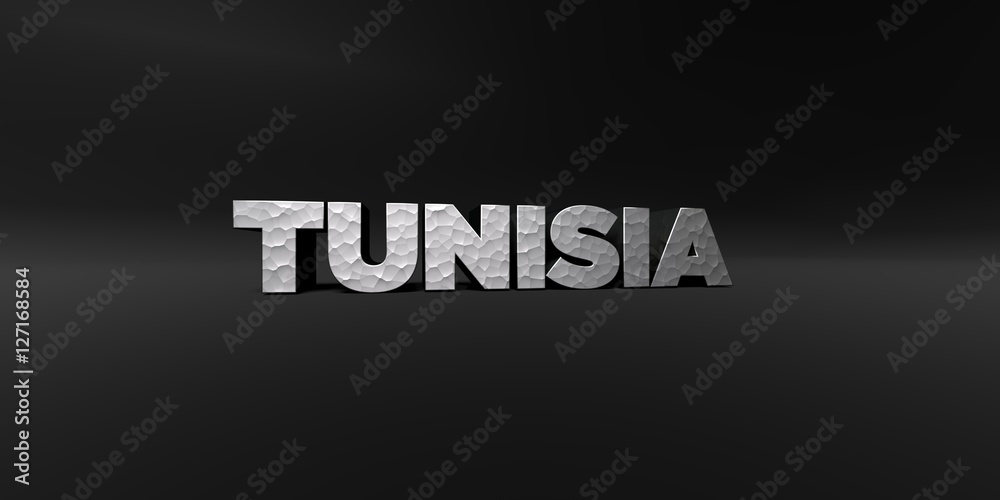 Fototapete tunisia - hammered metal finish text on black studio - 3d rendered royalty free stock photo. this im
