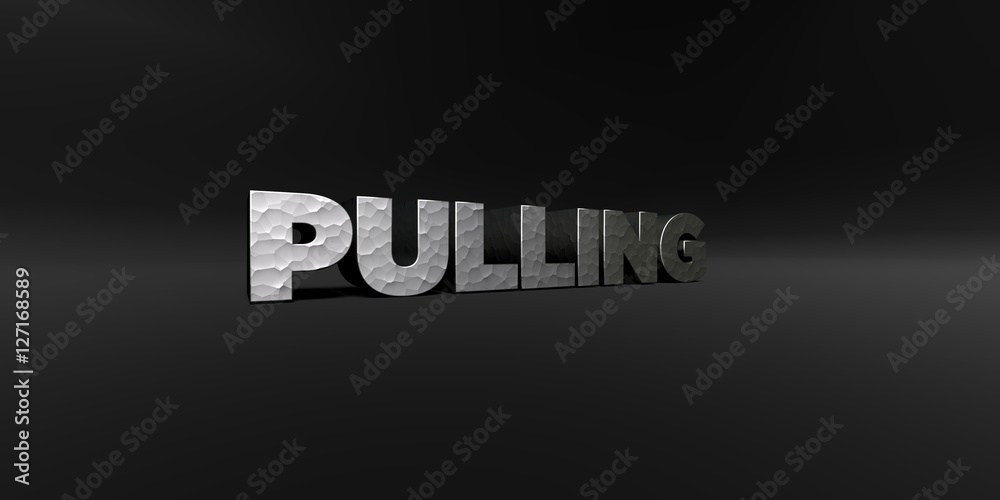 Fototapete pulling - hammered metal finish text on black studio - 3d rendered royalty free stock photo. this im