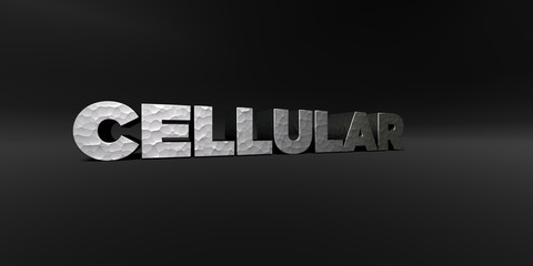 CELLULAR - hammered metal finish text on black studio - 3D rendered royalty free stock photo. This image can be used for an online website banner ad or a print postcard.