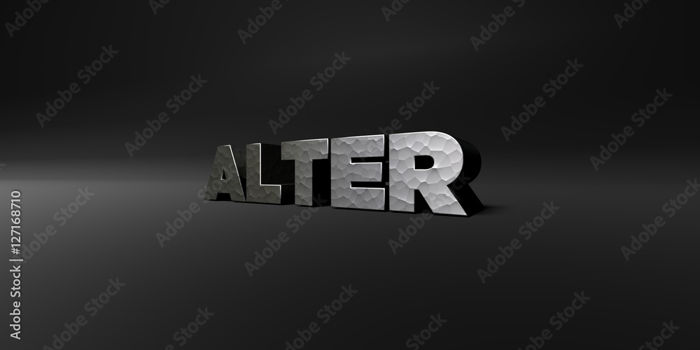 Fototapete alter - hammered metal finish text on black studio - 3d rendered royalty free stock photo. this imag