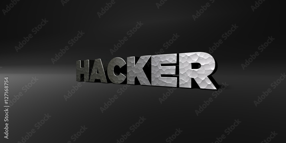 Fototapete hacker - hammered metal finish text on black studio - 3d rendered royalty free stock photo. this ima