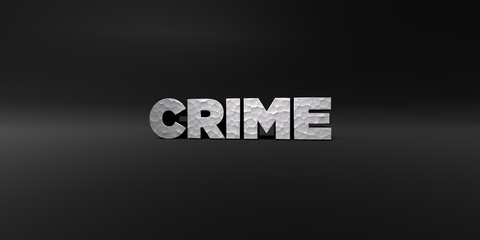CRIME - hammered metal finish text on black studio - 3D rendered royalty free stock photo. This image can be used for an online website banner ad or a print postcard.