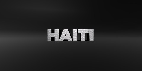 HAITI - hammered metal finish text on black studio - 3D rendered royalty free stock photo. This image can be used for an online website banner ad or a print postcard.