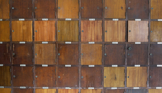 Old Wooden Square Lockers Close But Only One Open  