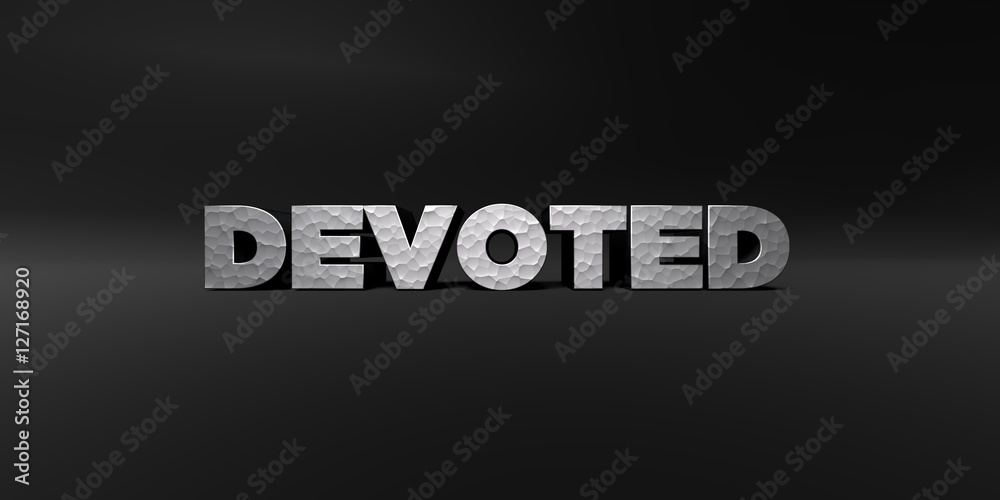 Fototapete devoted - hammered metal finish text on black studio - 3d rendered royalty free stock photo. this im