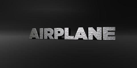 AIRPLANE - hammered metal finish text on black studio - 3D rendered royalty free stock photo. This image can be used for an online website banner ad or a print postcard.