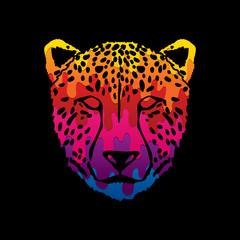 Cheetah face designed using melting colors graphic vector.