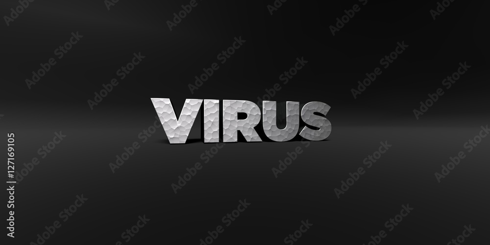 Fototapete virus - hammered metal finish text on black studio - 3d rendered royalty free stock photo. this imag