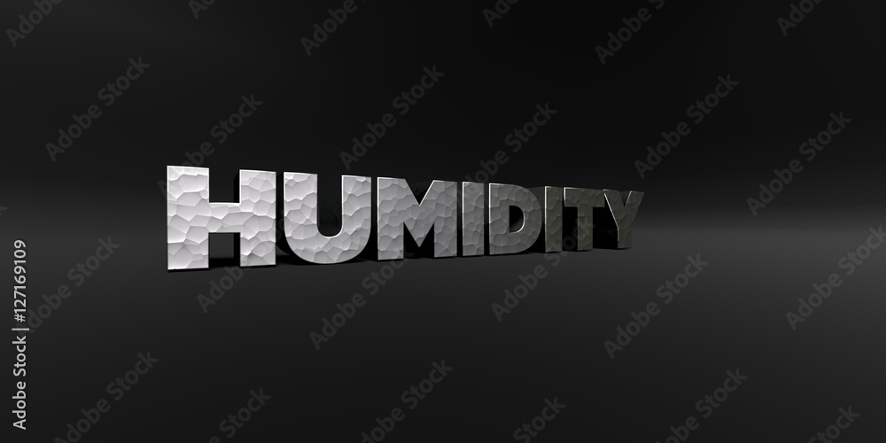 Fototapete humidity - hammered metal finish text on black studio - 3d rendered royalty free stock photo. this i