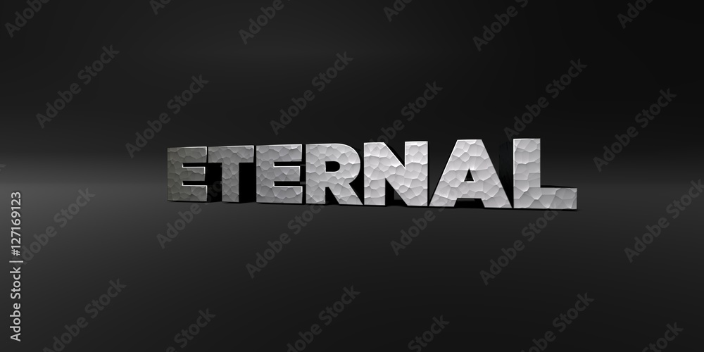 Fototapete eternal - hammered metal finish text on black studio - 3d rendered royalty free stock photo. this im