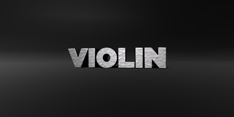 VIOLIN - hammered metal finish text on black studio - 3D rendered royalty free stock photo. This image can be used for an online website banner ad or a print postcard.