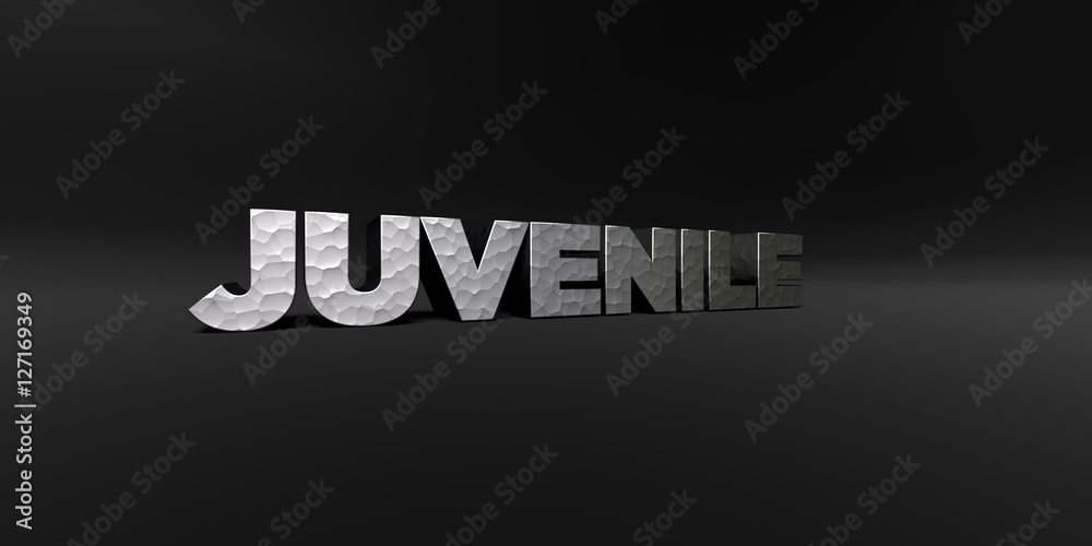 Fototapete juvenile - hammered metal finish text on black studio - 3d rendered royalty free stock photo. this i