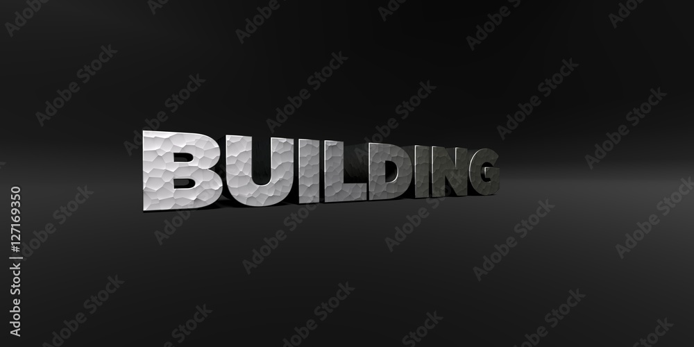 Fototapete building - hammered metal finish text on black studio - 3d rendered royalty free stock photo. this i