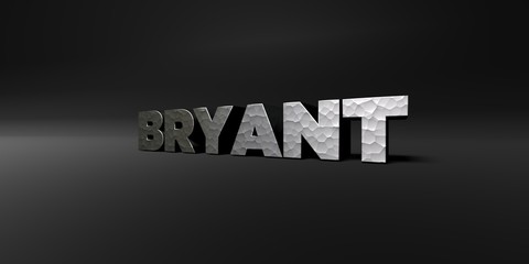 BRYANT - hammered metal finish text on black studio - 3D rendered royalty free stock photo. This image can be used for an online website banner ad or a print postcard.