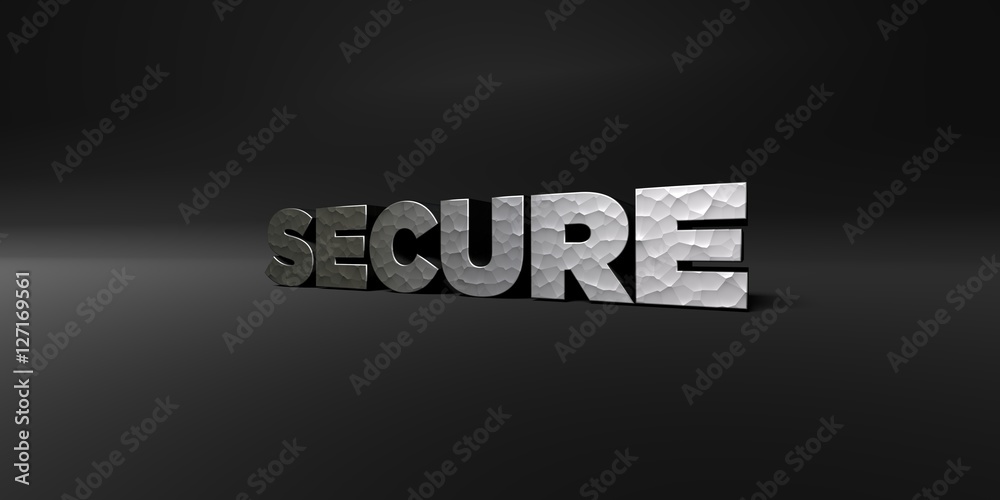 Fototapete secure - hammered metal finish text on black studio - 3d rendered royalty free stock photo. this ima